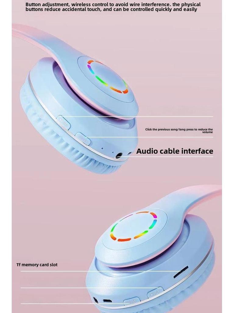 Беспроводная Bluetooth-гарнитура с градиентной светодиодной подсветкой — красочная и яркая, с креплением на голове