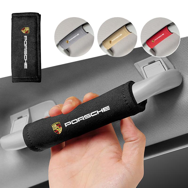 AAPA1 Car Suede Auto Emblem Roof Handle Protection Pull Gloves Accessories For Porsche 911 718 Cayenne Cayman Panamera Macan Boxster