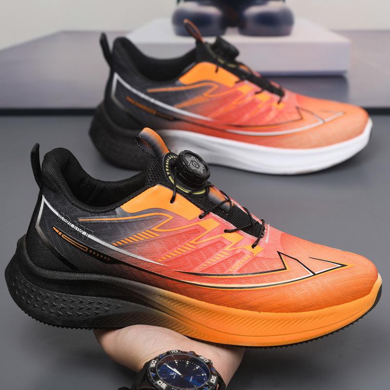 Ice silk mesh breathable running shoes men's summer non-slip shock absorption ultra-light rotating button trendy jogging sports shoes men's shoes