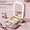 Portable Dustproof Cosmetic Storage Box with Lighted Mirror for Makeup and Skincare.