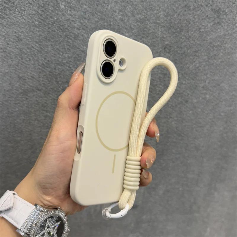 Оригинальный чехол Candy из жидкого силикона с MagSafe для iPhone 17 16 15 14 13 12 Pro Max, мягкий, противоударный, с магнитной ремешком-шнурком