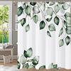Tropical Green Leaves Plant On White Background Odorless Shower Curtains for Bathroom Showers and Bathtubs Decor with Hooks