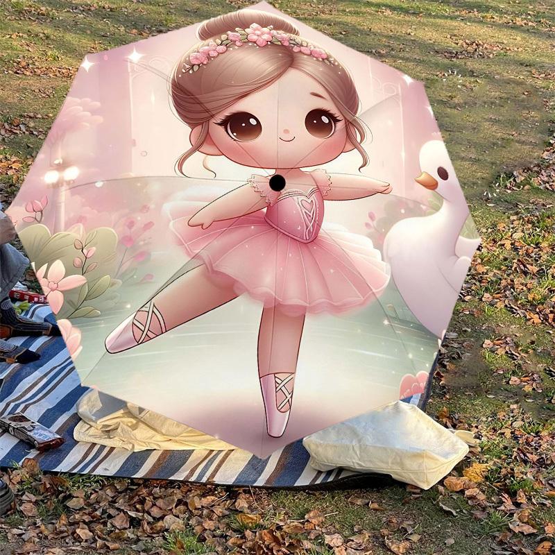 1PC Ballerina Swan Umbrella-8-Rib Reinforced Portable Folding Travel Suitable for All Seasons Outdoor Daily Use-J381