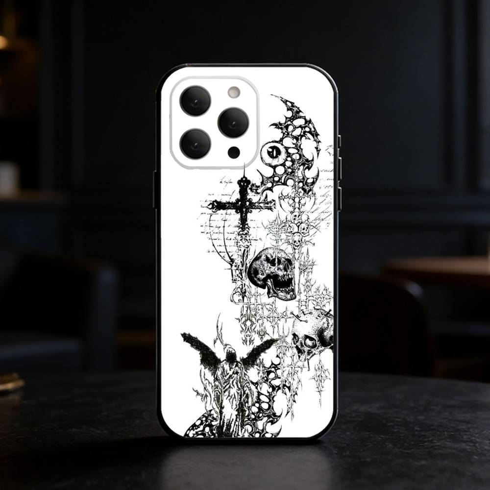 Готический Кибер Сигил Глаза Черепа Чехол для Телефона Для iPhone 17,16,15,14,13,12,11 Plus,Pro Max,SE4 Мягкий Силикон Черный Чехол