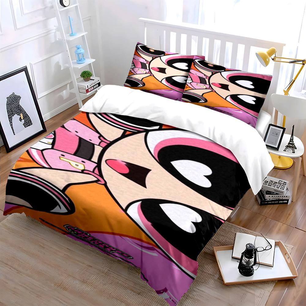 Powerpuff Girls Cartoon Print Bedding Set Bedding set (1 duvet cover, 2 pillowcases, duvet not included)