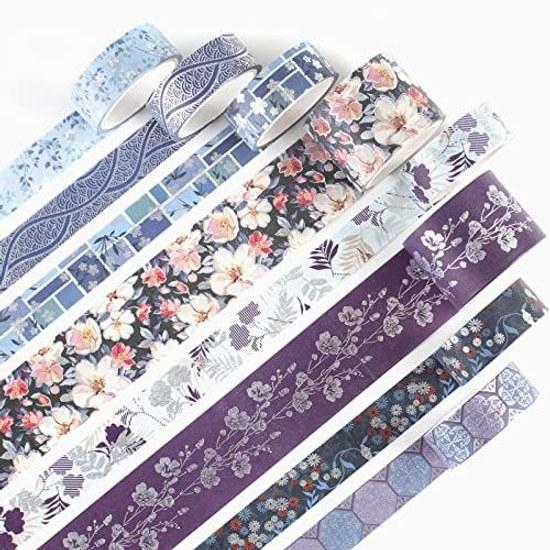 Masking tape 8-piece set washi elegant blue foil stamping DIY craft journal planner scrapbook wrapping gift decoration