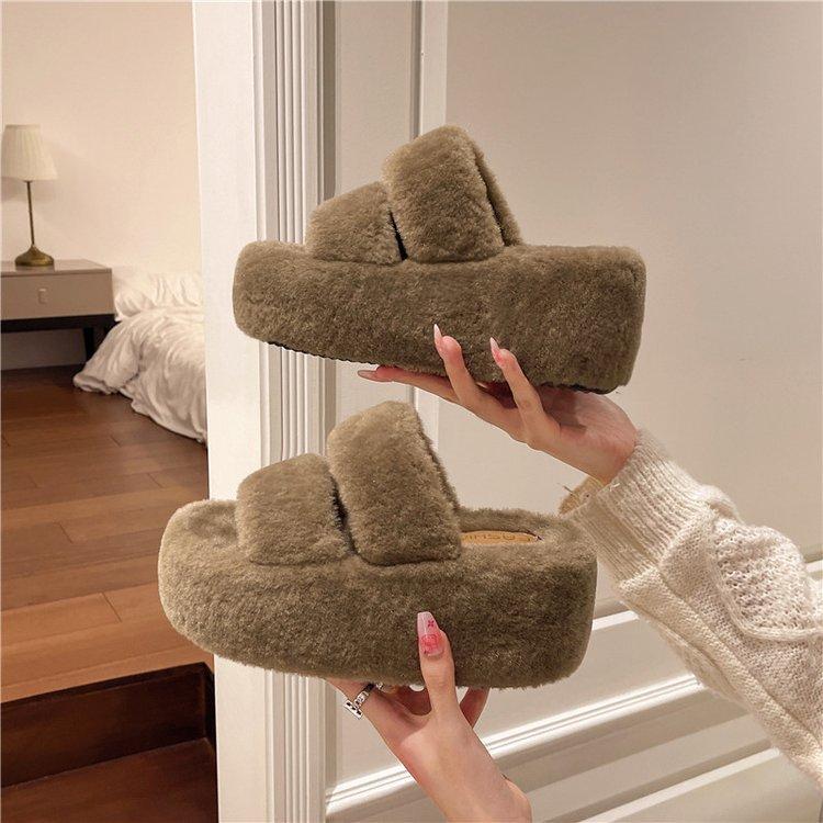 Ultra-light Material 8CM Thick-bottomed Cross-haired Slippers Women's Outer Wear 2024 Autumn and Winter New Korean Version Versatile One-word Drag