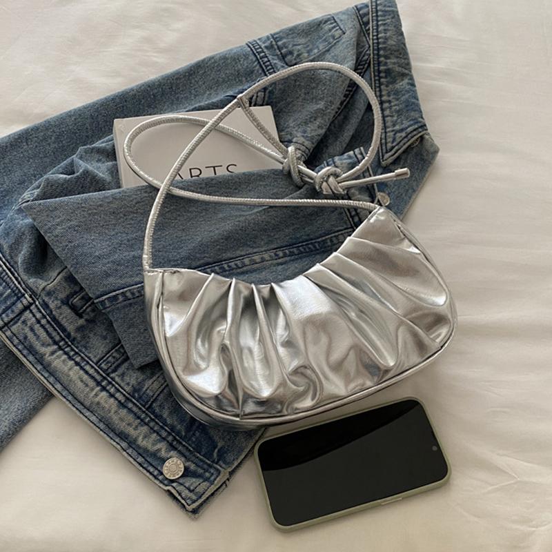 Модная и простая плиссированная однотонная сумка через плечо в виде облака, элегантная летняя женская сумка через плечо из искусственной кожи в форме полумесяца