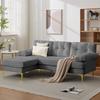 187.5 cm L-Shaped Sofa, with 3 Seat Cushions, Interchangeable Left/Right Chaise Side, Upholstered Armrests, Chenille Fabric, Metal Legs, Grey