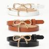 Women's Sweet Bow Belt with Gold Buckle - Adjustable Faux Leather Waistband for Dresses, Elegant Decorative Accessory