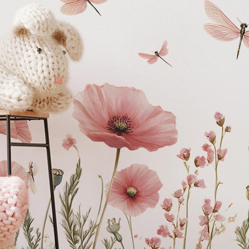 2 шт. Акварельно-розовый цветок стрекоза спальня прихожая фон стена украсить наклейка на стену украшение комнаты