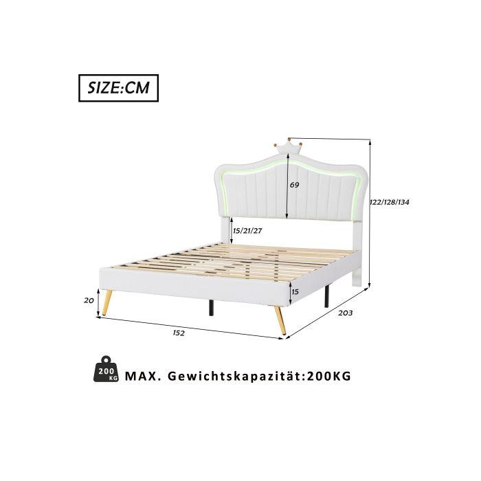 Lit d'enfant - MUVOE - 140 x 200 cm - Cuir PU blanc - Éclairage LED - Design coquillage