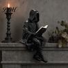Dark Fantasy Figurine Gothic Reading Figurine, Mystery Hooded Figure Sculpture, Gothic-themed Display Piece Resin Sitting Grim Reaper Statue