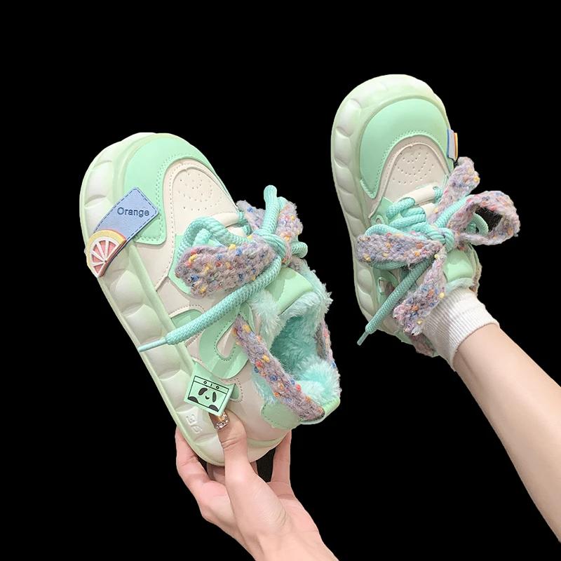 Модные толстые кроссовки в стиле бисквитного торта, новые трендовые цветные кроссовки, студенческие, корейские, универсальные, на плоской подошве, женские, эстетичные, кавайные кроссовки