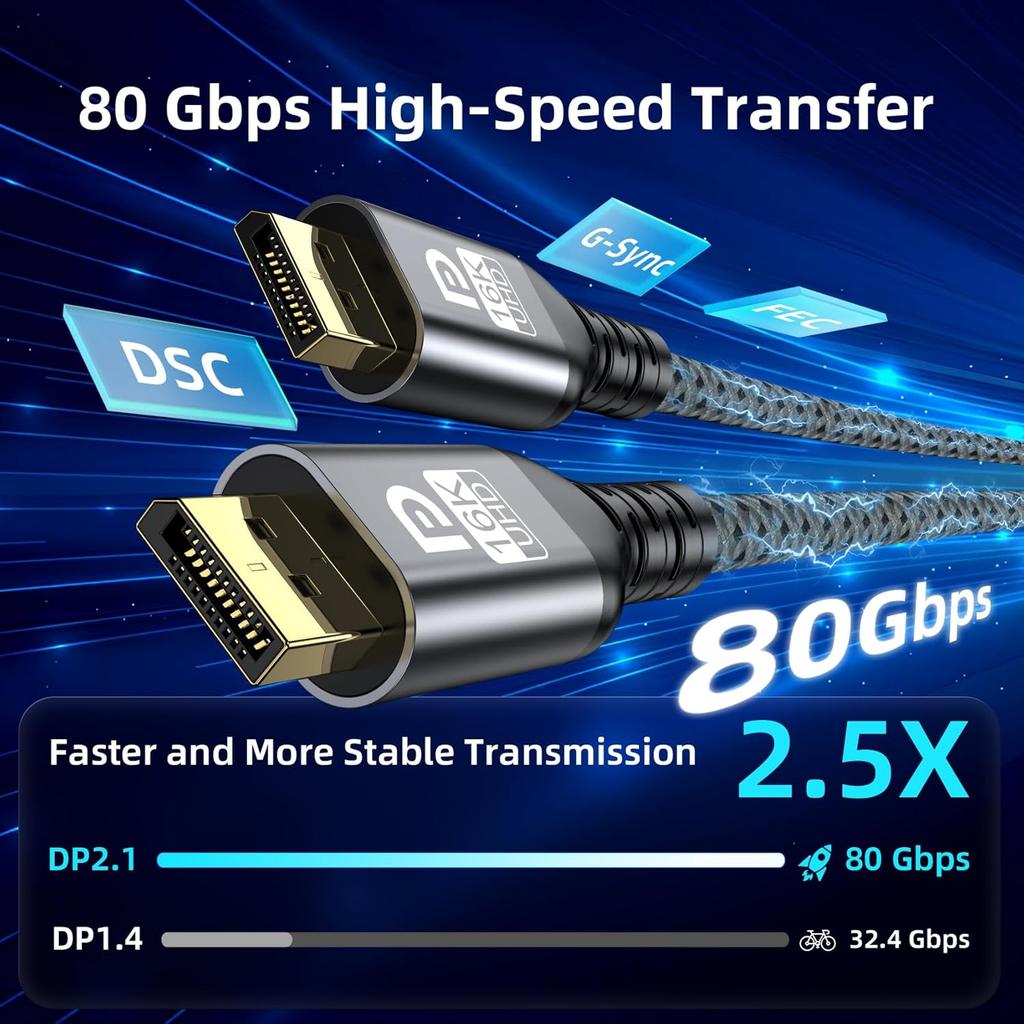 HD видеокабель 2.1 DisplayPort плетеный кабель DP на DP максимальная поддержка 80 Гбит/с 16K@60 Гц Подходит для ноутбуков с высокой частотой обновления Видеокарты Дисплея Проектора