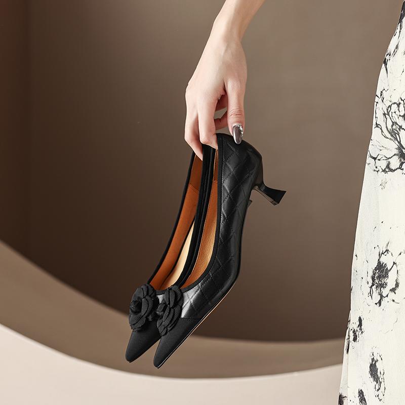 VANGULL Брендовые женские весенние туфли-лодочки из натуральной кожи, туфли на высоком каблуке из овчины, коровьей кожи и свиной кожи высотой 22–24,5 см с острым носком и цветком