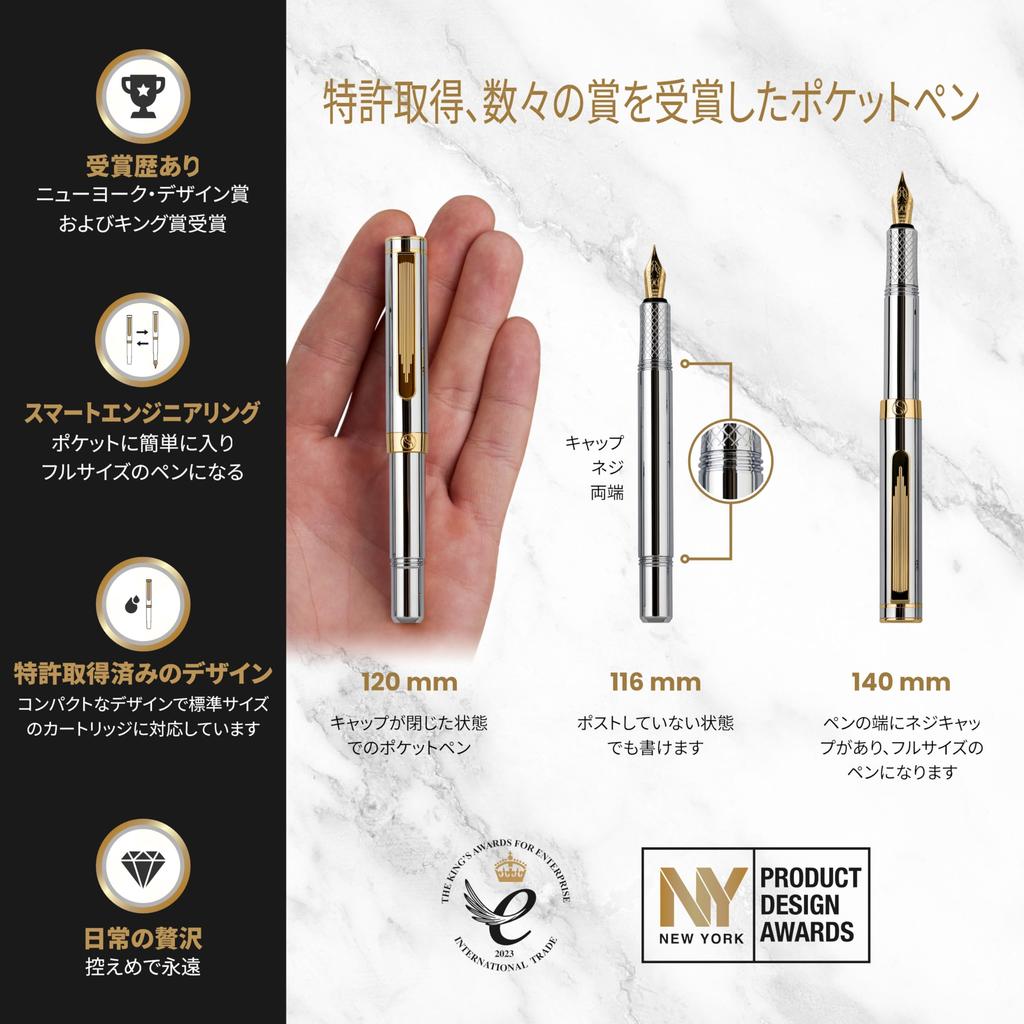 Scriveiner Роскошная EDC перьевая ручка Великолепная тяжелая карманная ручка Покрытие 24K Немецкое перо Schmidt Конвертер Лучшая пишущая ручка Подарочный набор Красивая стильная офисная