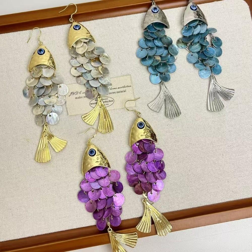 Scaly Fish-shaped Earrings Elegant Dangle Earrings Imitation Shell Tassel Earrings Women