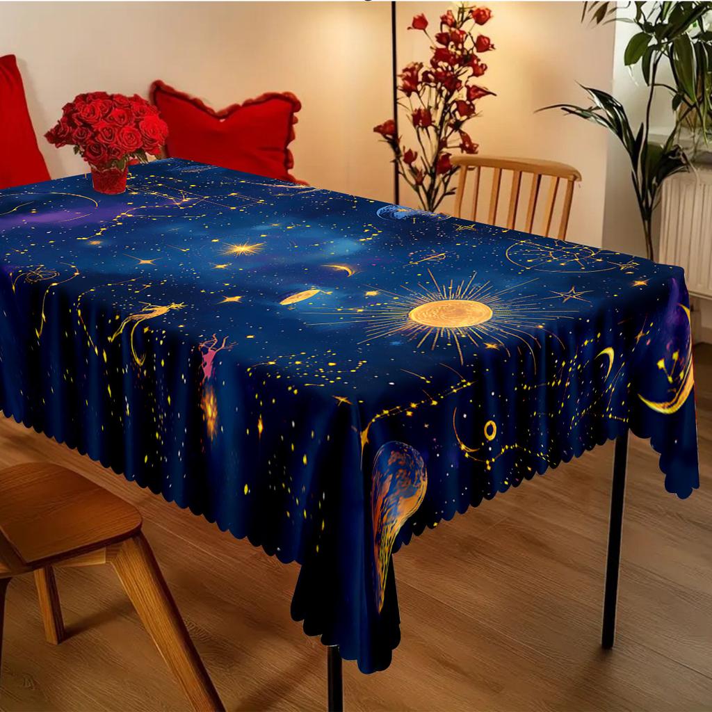 1-piece, polyester material, constellation and star pattern tablecloth, high-definition pattern digital printed tableclothxzj
