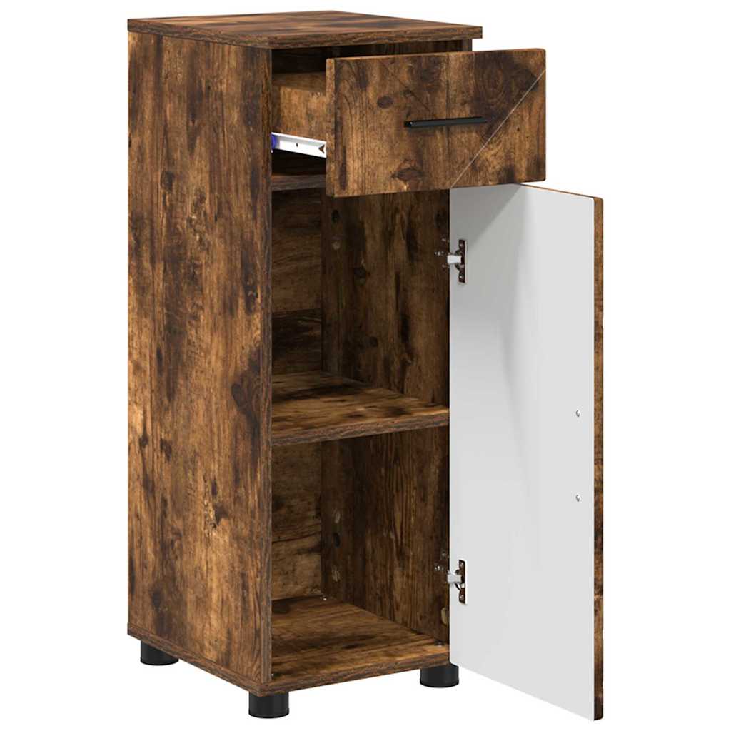 Bathroom Cabinet with Door Smoked Oak Finish 30 x 35 x 80 cm