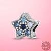 S925 925 Sterling Silver Bright Blue Star Charm Blue CZ Beads Fit Original Fashion Charm Bracelet Silver 925 Jewelry Making