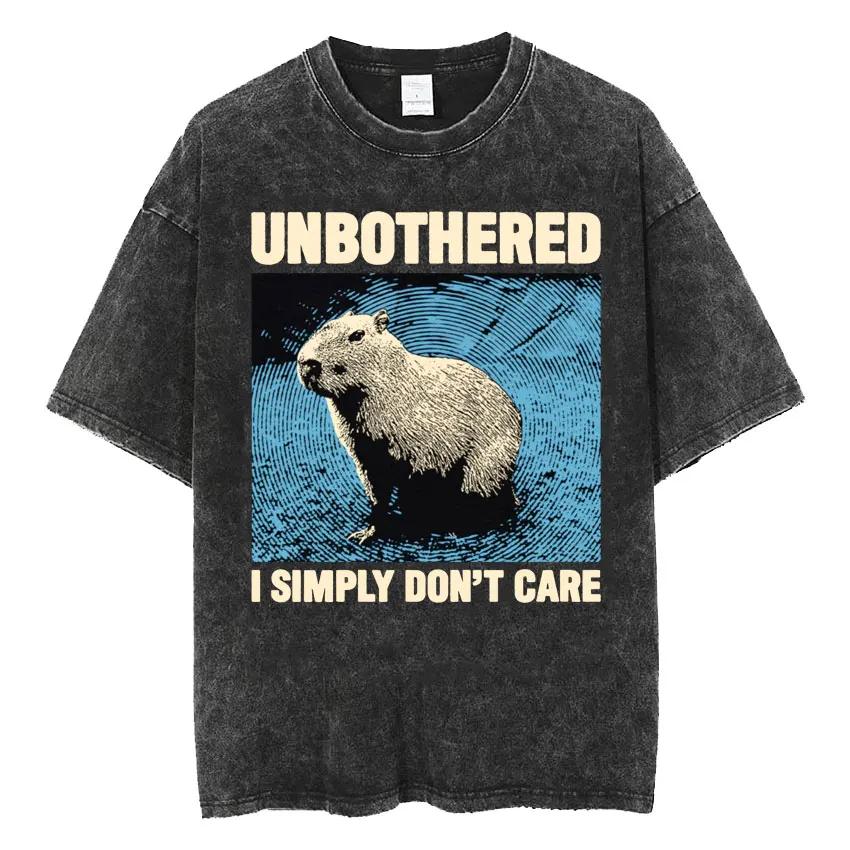 New Arrival Mens Clothes Tee Shirt Homme Graphic TShirts Men Amare Box No Thoughts Head Empty Japanese Funny Capybara Washed