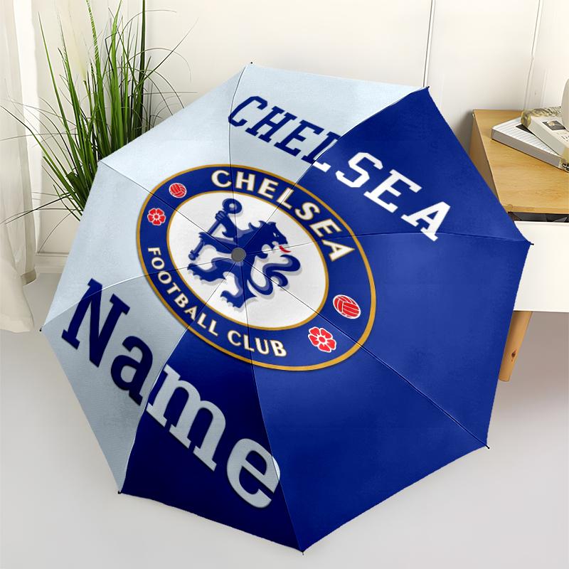 Custom Name Chelsea Football Club Theme Automatic Umbrella, Lightweight & Portable, 8 Rib, Perfect for Outdoor Travel, Birthdays, Christmas, Gifts.
