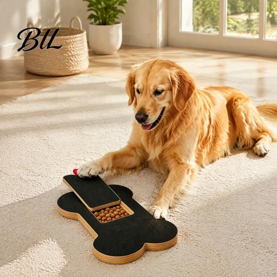 Dog Nail File Pad Scratch Board with Treat Box, Wooden Board, Bone Shaped Scratching Pad, Grinder Alternative for Large Medium Small Dogs Pet