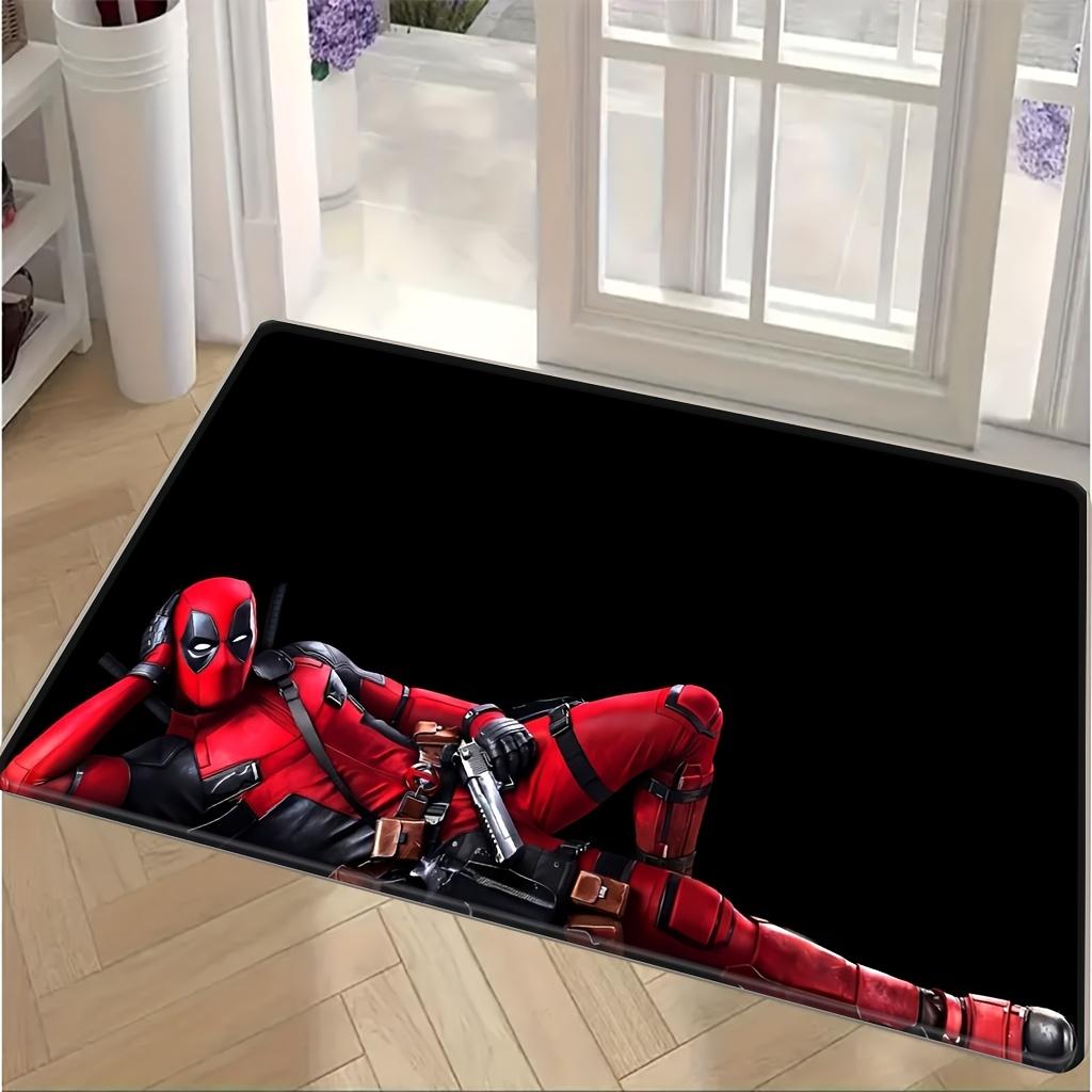 Authorized 1pc Cartoon Printed Rug, Deadpool Red And Black Battle Suit Holding Gun Casual Pose Design Easy to Clean, Suitable