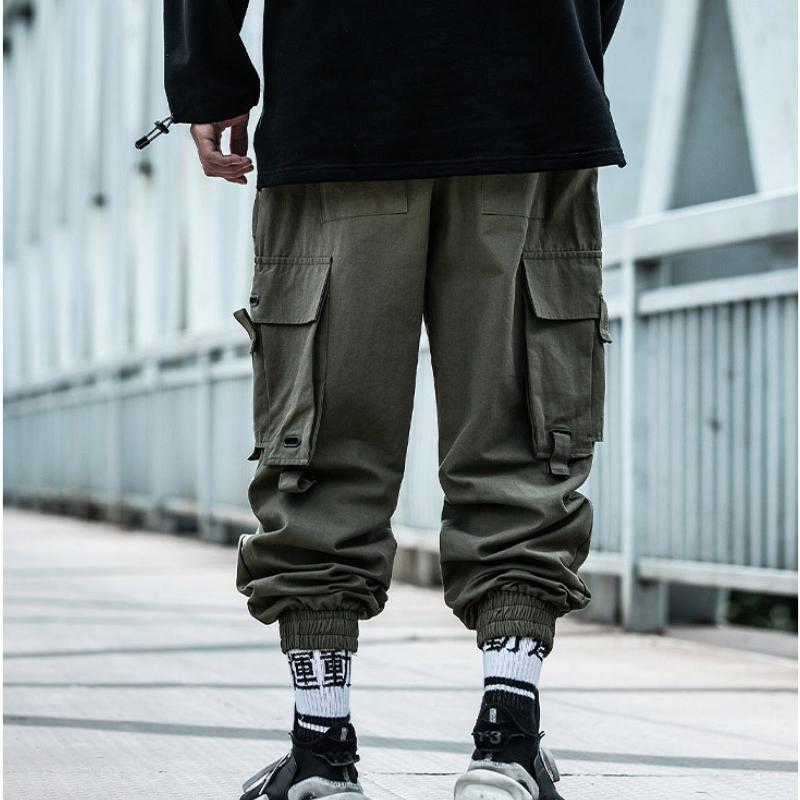 Черные брюки-карго в стиле Харадзюку, мужские повседневные брюки с несколькими карманами, спортивные штаны для бега, уличная одежда, мужские свободные брюки в стиле хип-хоп