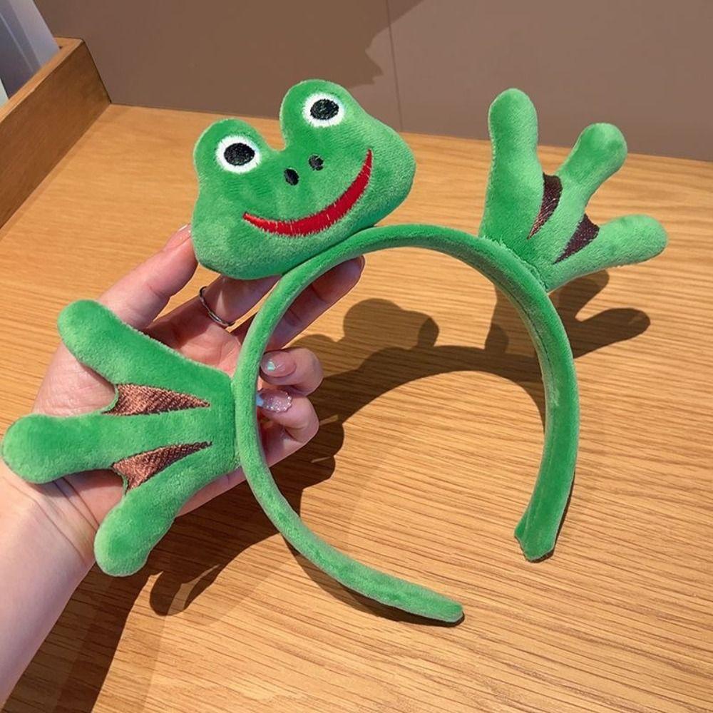 Cute Green Frog Headband Funny Plush Hair Hoops New Cartoon Wash Headband  Girls