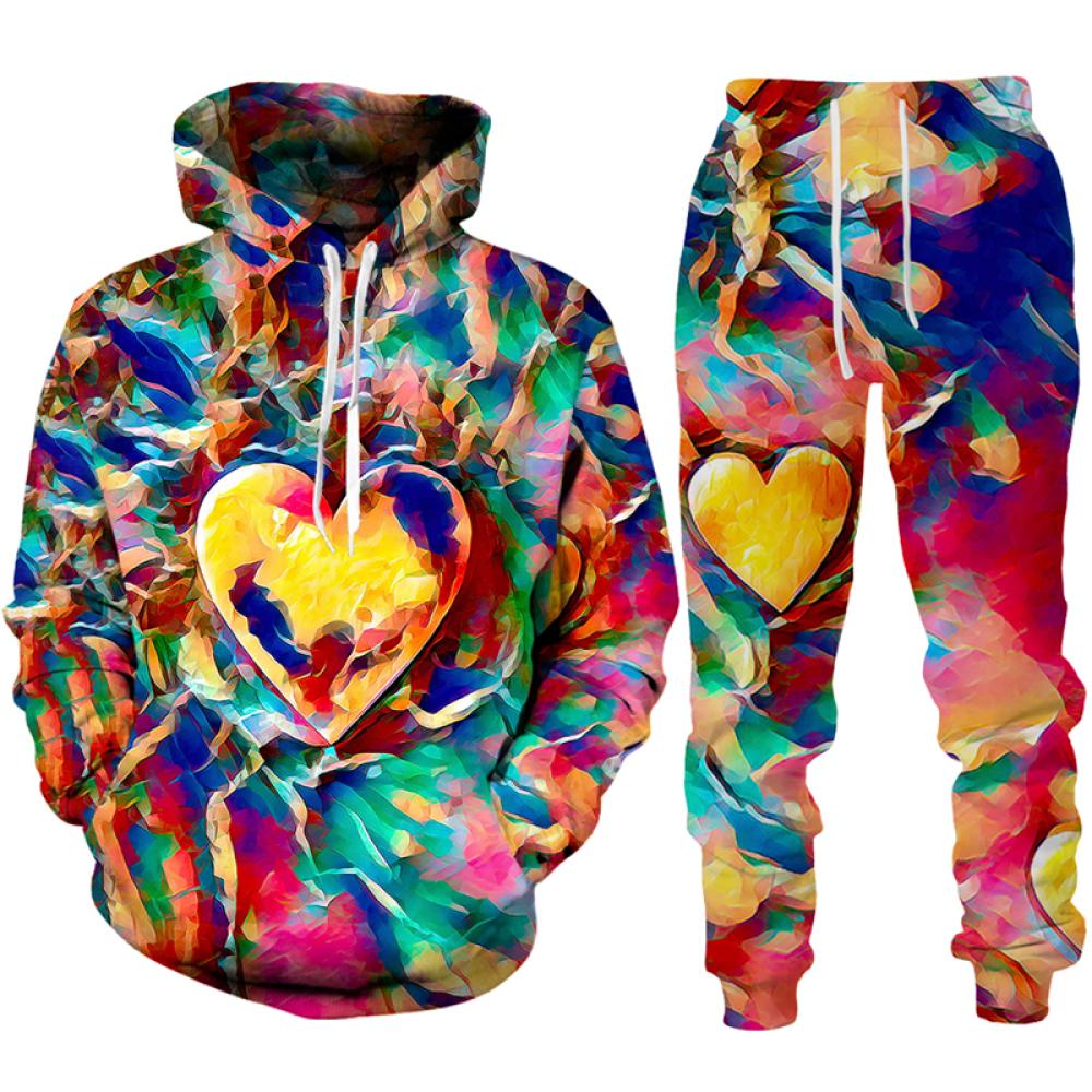 Sweet Love Heart 3D принт мужской/женский спортивный костюм, повседневная толстовка с капюшоном и брюки, комплекты из 2 предметов, пуловер большого размера, трендовая толстовка для пар