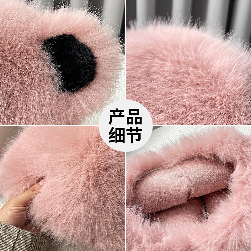 Imitation fur cute bear hat women's autumn and winter warm ear protection headgear plush big head circumference knitted hat