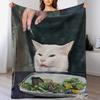 New Woman Yelling at Cat Meme2 Throw Blanket Modern Design Soft Blanket for Home Decor