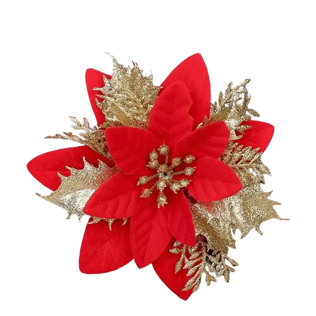 Glitter Poinsettia 5.5 Inch Artificial Flower Christmas Clip Stem Christmas Tree Ornaments For Wedding Party Wreath Decoration