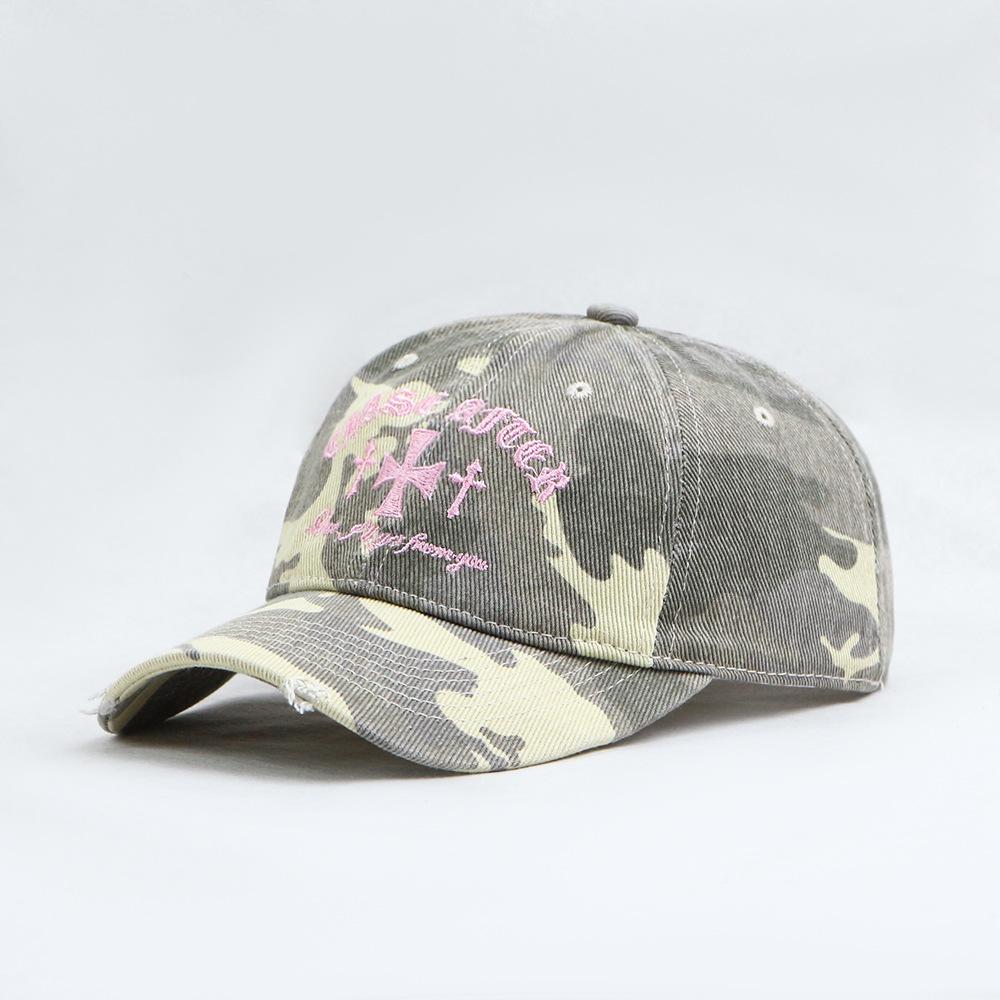 American Retro Old Cross Embroidery Camouflage Baseball Cap Women Versatile Face Small New Casual Soft Top Sun Baseball Cap Men