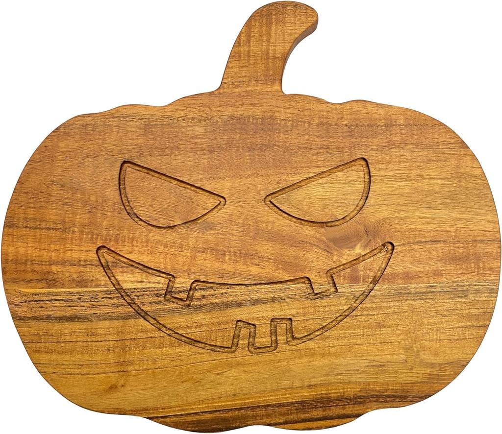 Halloween Cutting Board, Acacia Pumpkin Shaped Wood Cutting Boards, Serving Charcuterie Board with Handle