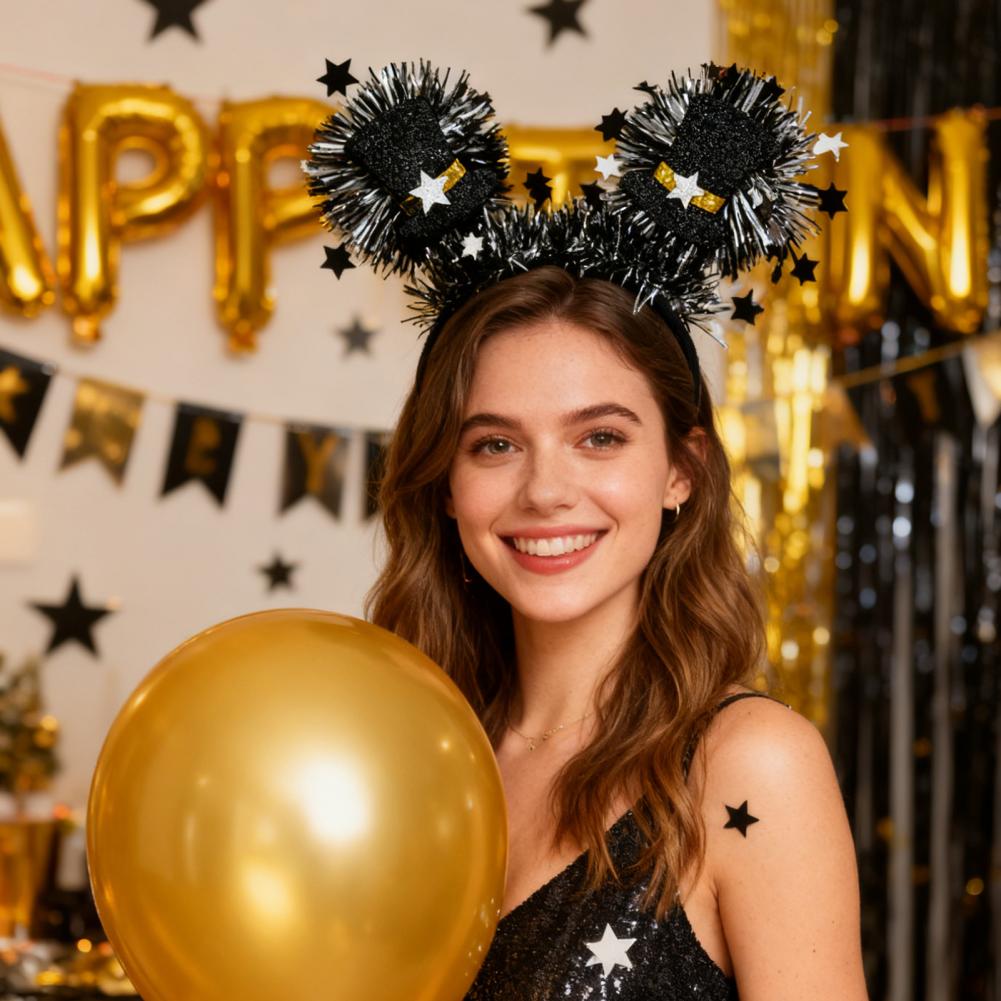 2026 New Year Headband With Letters Glitter Tinsel Hairband With Wine Glass Hat Party Headwear Countdown Celebration Headband