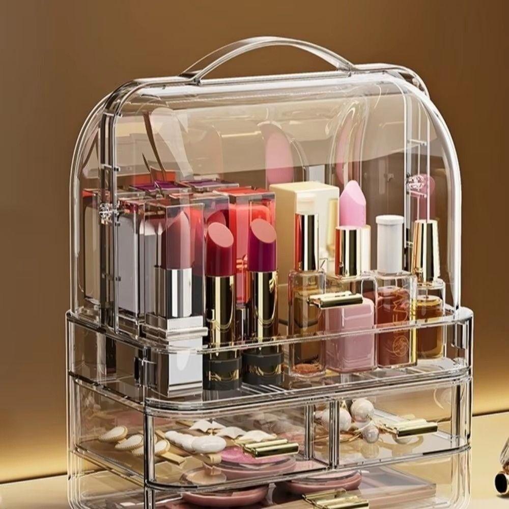 Clear Cosmetics Storage Box with Lid and Handle Lipstick Holder Makeup Storage Rack  Dressing Table