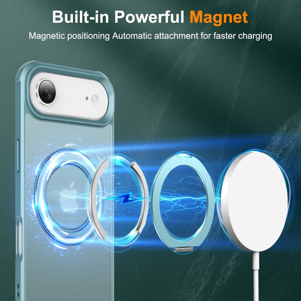 Чехол для iPhone 17 Pro Max/17 Air/17 Pro, Магнитный держатель-кольцо с вращением на 360° и металлической подставкой, Ударопрочный чехол с защитой от вибрации