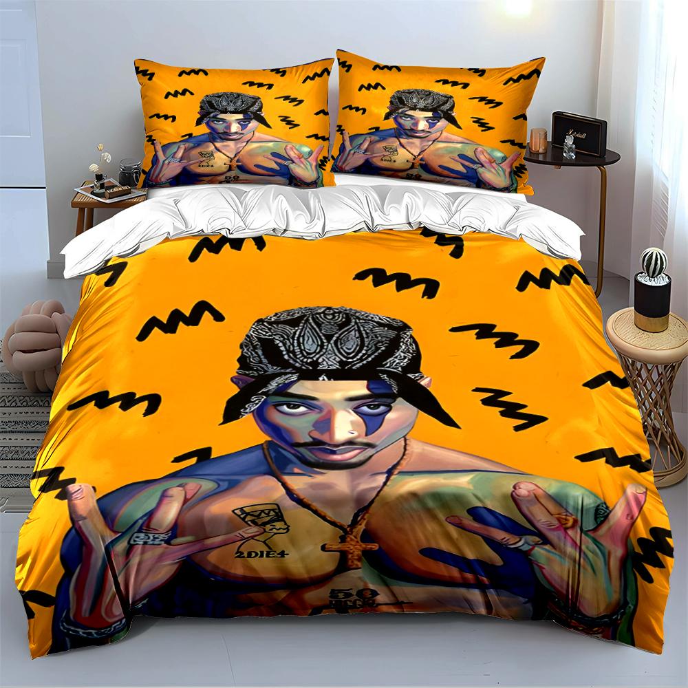Hip-Hop Portrait on Yellow Bedding Set Bedding set (1 duvet cover, 2 pillowcases, duvet not included)
