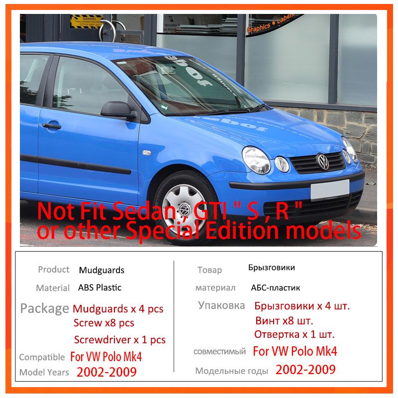 4 шт. брызговики для Volkswagen VW Polo MK4 4 9N 2002 ~ 2009, автомобильные брызговики, переднее и заднее крыло, автомобильные аксессуары