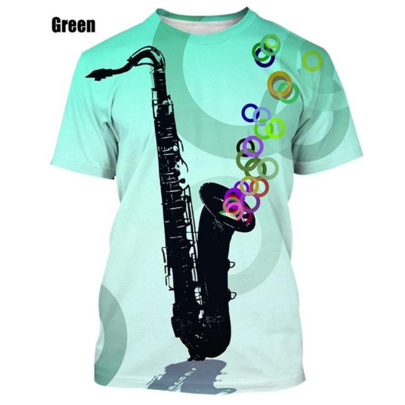 New Jazz Musical Instrument Saxophone T Shirt Men's Casual Music Art Short-sleeved T Shirt