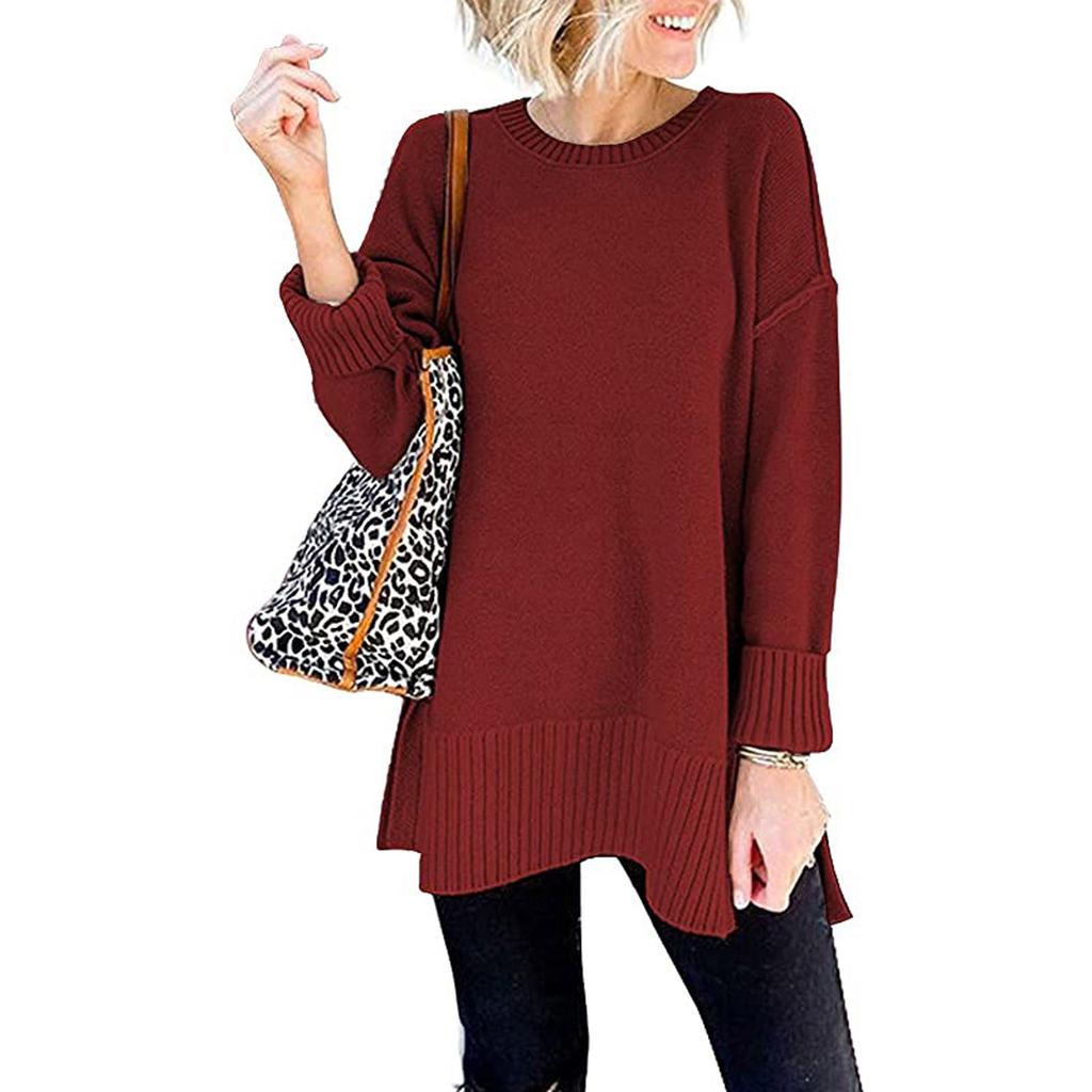 Женский модный однотонный свитер с круглым вырезом и длинным рукавом, пуловер, топ