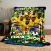 Soccer team in yellow jerseys with Brazil flags and Copa 2026 below. for all seasons blanket lunch break throw gift