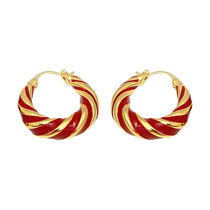 Серьги-кольца «Анкара Ред Дрип Глейз» в виде скрученного узла - Элитные эмалевые серьги-клипсы с цветными блоками.