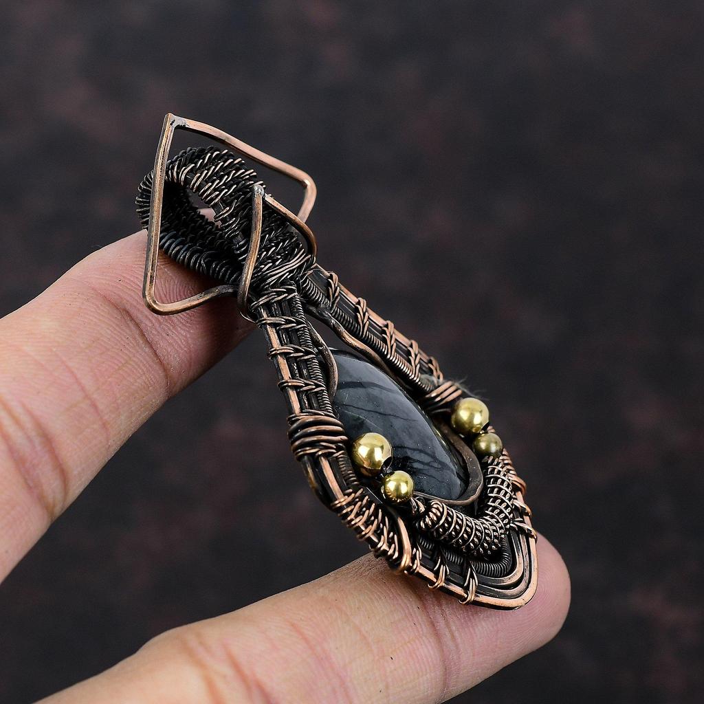 Подвеска из яшмы Пикассо, медная проволочная обертка, ювелирное изделие ручной работы, подвеска из драгоценного камня высшего качества, ювелирное изделие из яшмы Пикассо, медная подвеска, свадебный подарок