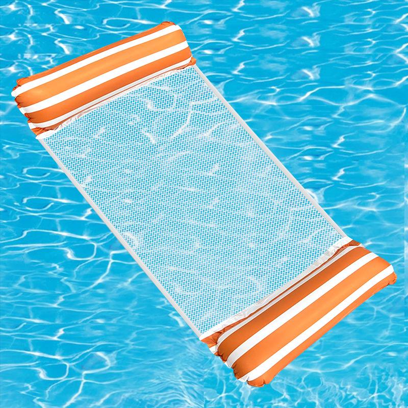 New Inflatable Floating Row Foldable Inflatable Lounge Chair Floating Bed Striped Net Floating Drainage Swimming Pool Hammock