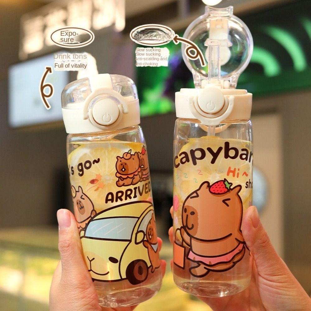 Transparent Capybara Water Bottle 400ml Plastic Water Bottle Cute Capybara Drinking Bottle Juice