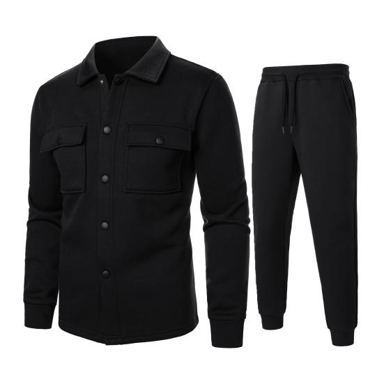 Комплект мужской спортивной одежды из 2 предметов, пальто с длинными рукавами и карманами-клапанами, эластичный пояс с завязками, длинные брюки, свободный крой, спортивная одежда, повседневная одежда